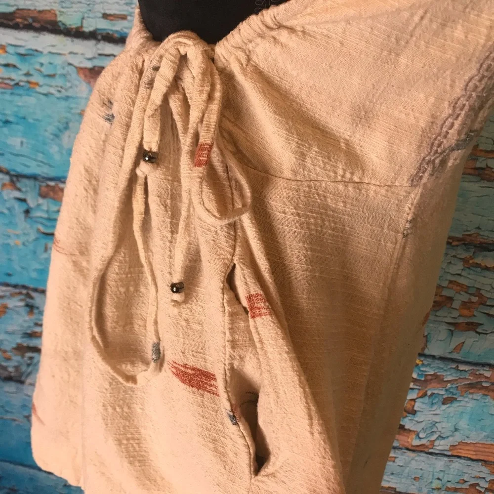 Free People Cream Textured Embroidered Sundress with Subtle Multi-Color Accents